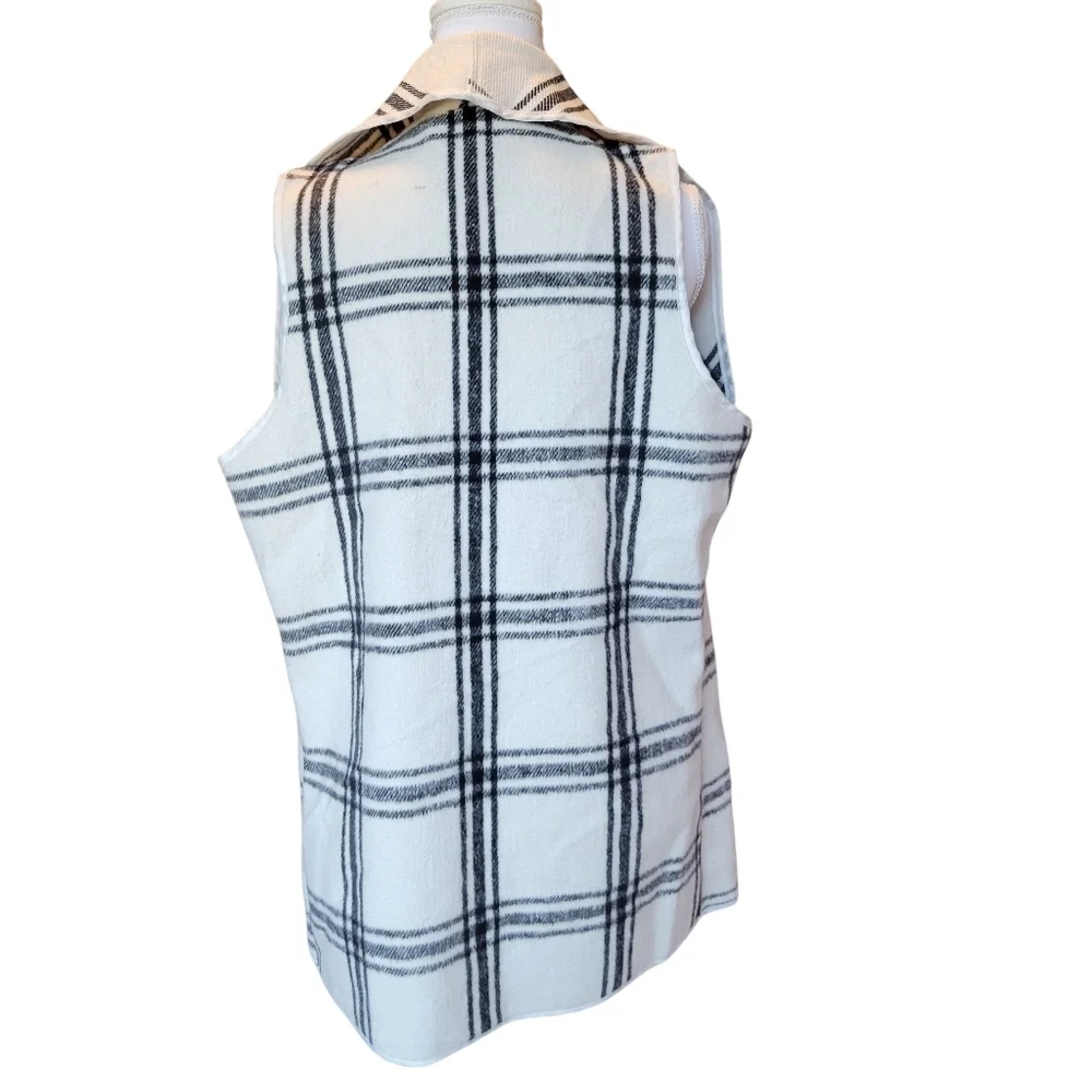ETWO Black White Plaid Print Waterfall Open Front Cardigan Vest - Picture 4 of 9